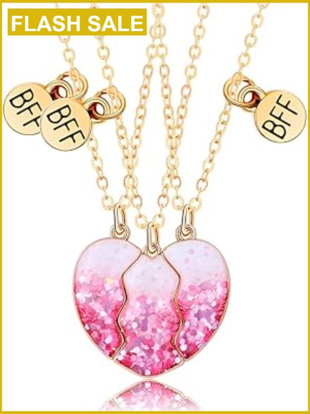 Friendship Necklace Set for 3 - Magnetic Matching Heart Pendant BFF Necklaces